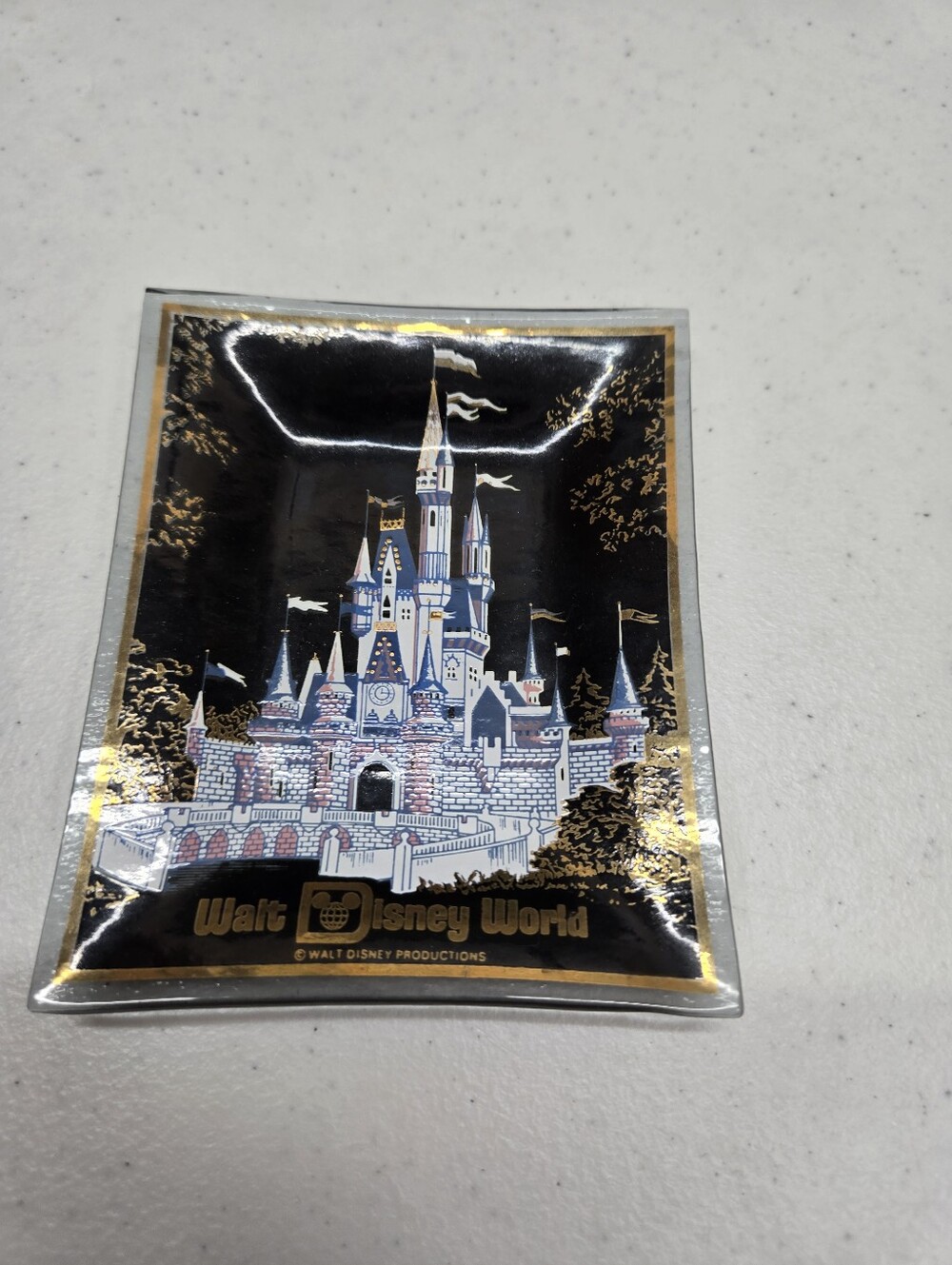 Vintage WALT DISNEY WORLD Palace Glass Rectangle Ash Tray Trinket Change Dish